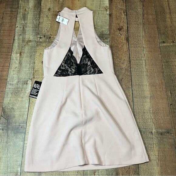 Express Women's NEW Pink Black Lace Fully Lined Date Night Halter Dress Sz 6 - Picture 5 of 7